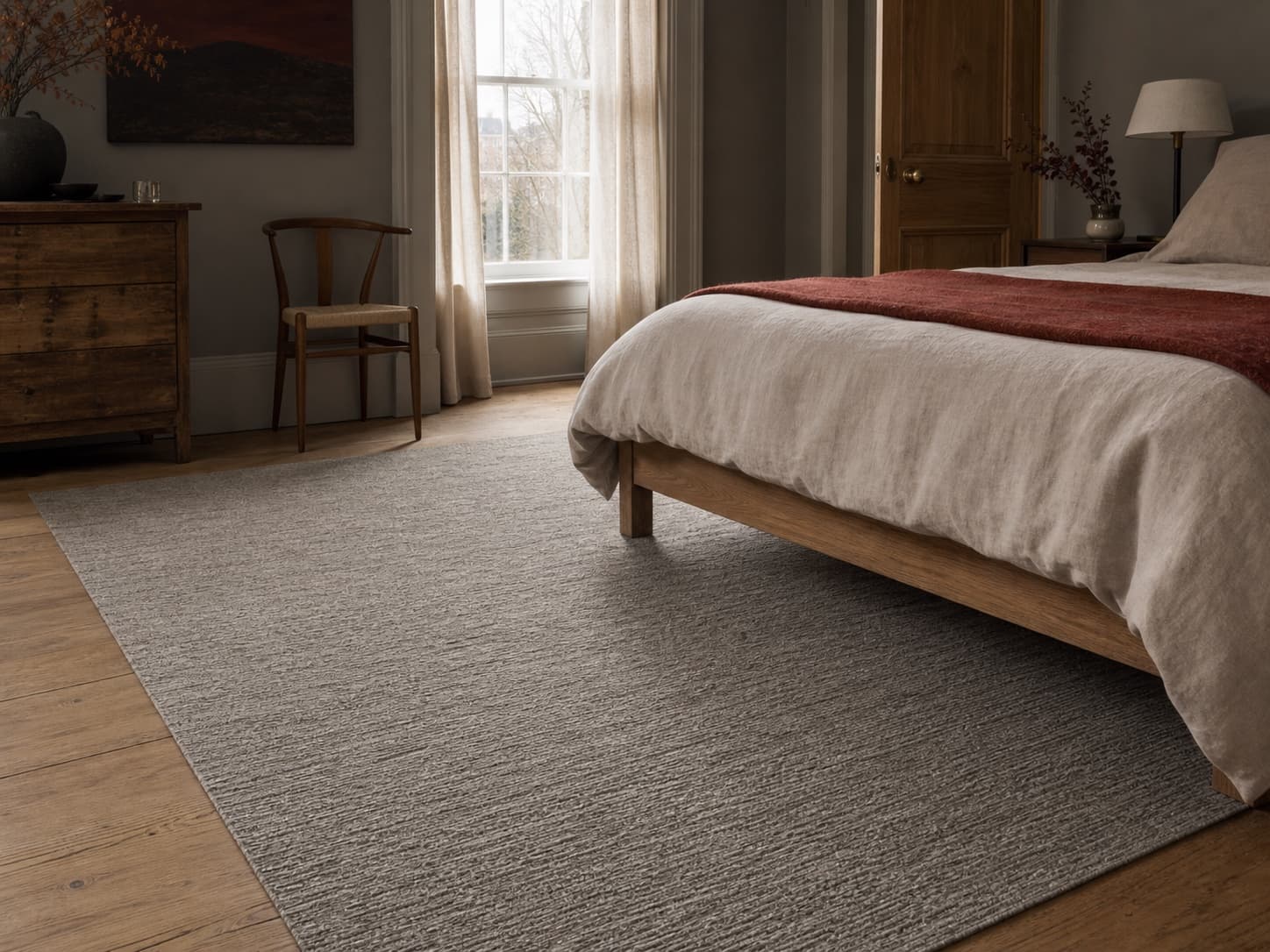 Low-Pile Bedroom Rug 80×150 in a warm home floor setting